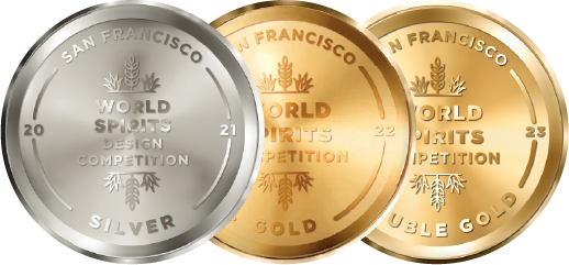 San Francisco World Spirits Design Competition 2021 Silver, 2022 Gold, 2023 Double Gold Medals