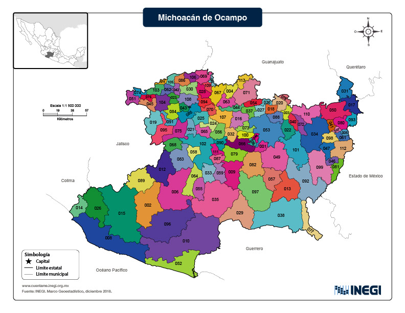 Map of the states of Michoacán